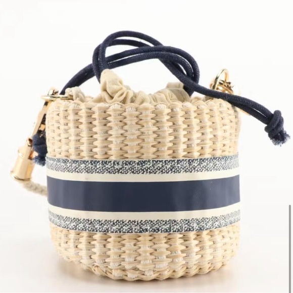 Mini Christian Dior Beauty VIP Drawstring Straw Pouch Crossbody Bag - Picture 6 of 7